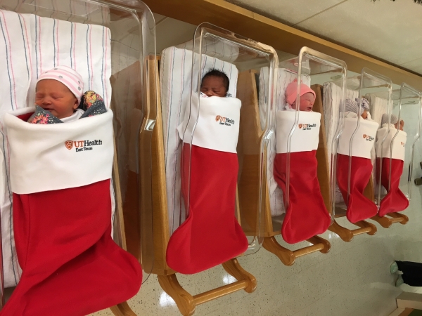 UT Health babies in the labor and delivery are put in adorable stockings