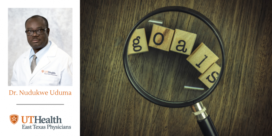 goals spelled out using wooden blocks